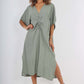 Italian Drawestring Front Side Split Linen Dress