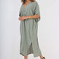 Italian Drawestring Front Side Split Linen Dress