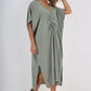Italian Drawestring Front Side Split Linen Dress