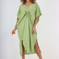 Italian Drawestring Front Side Split Linen Dress