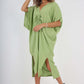 Italian Drawestring Front Side Split Linen Dress