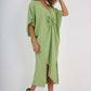 Italian Drawestring Front Side Split Linen Dress