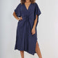 Italian Drawestring Front Side Split Linen Dress