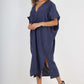 Italian Drawestring Front Side Split Linen Dress