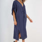 Italian Drawestring Front Side Split Linen Dress