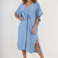 Italian Drawestring Front Side Split Linen Dress