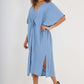 Italian Drawestring Front Side Split Linen Dress