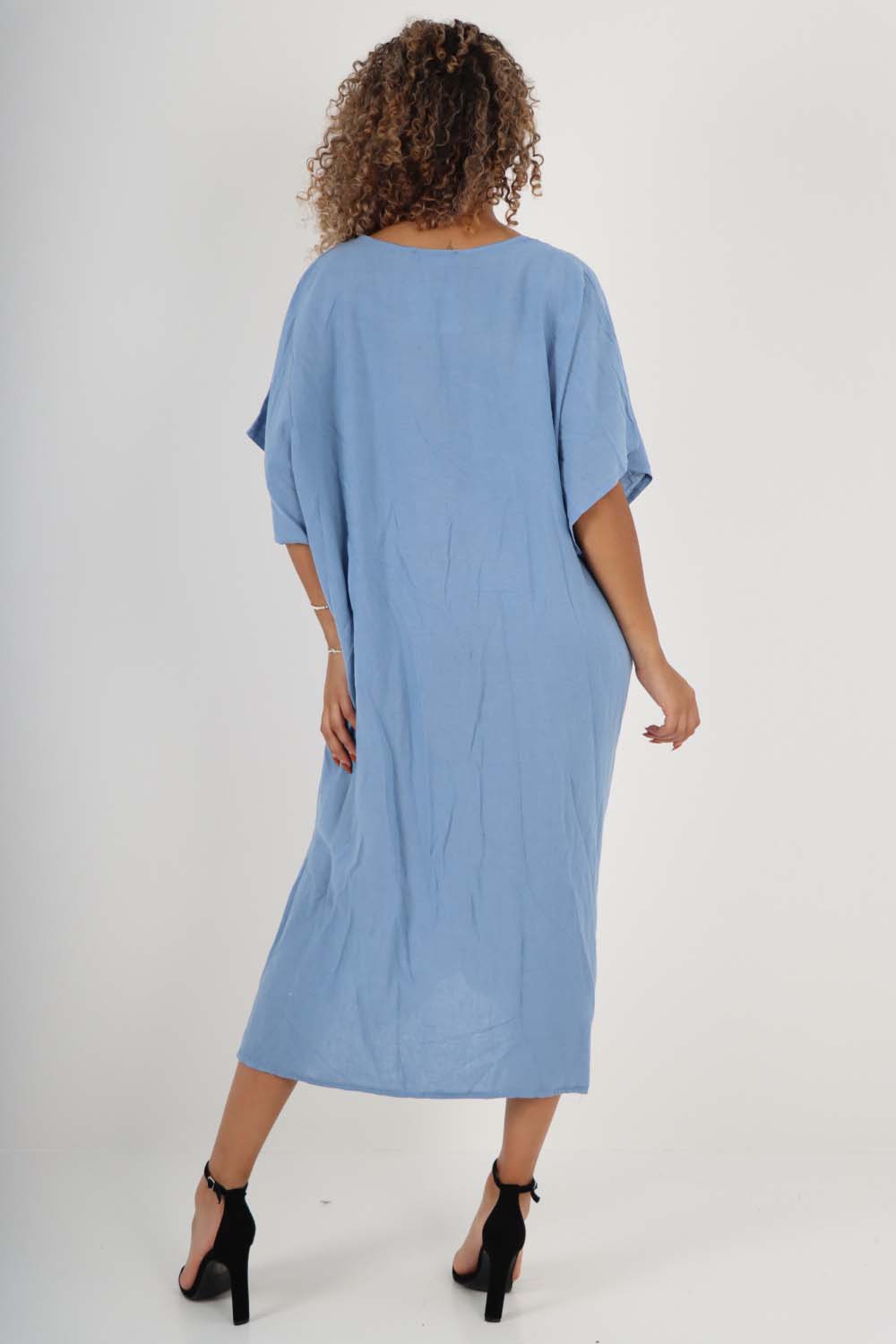 Italian Drawestring Front Side Split Linen Dress