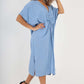 Italian Drawestring Front Side Split Linen Dress
