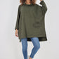 Italian Plain Roll Neck Dip Hem Cotton Top