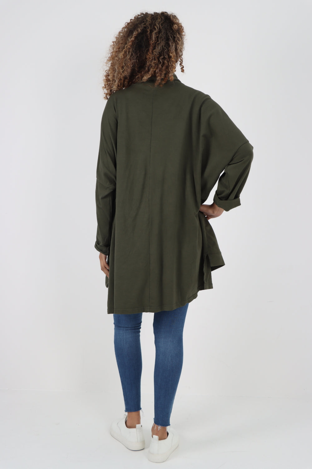 Italian Plain Roll Neck Dip Hem Cotton Top