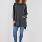 Italian Plain Roll Neck Dip Hem Cotton Top