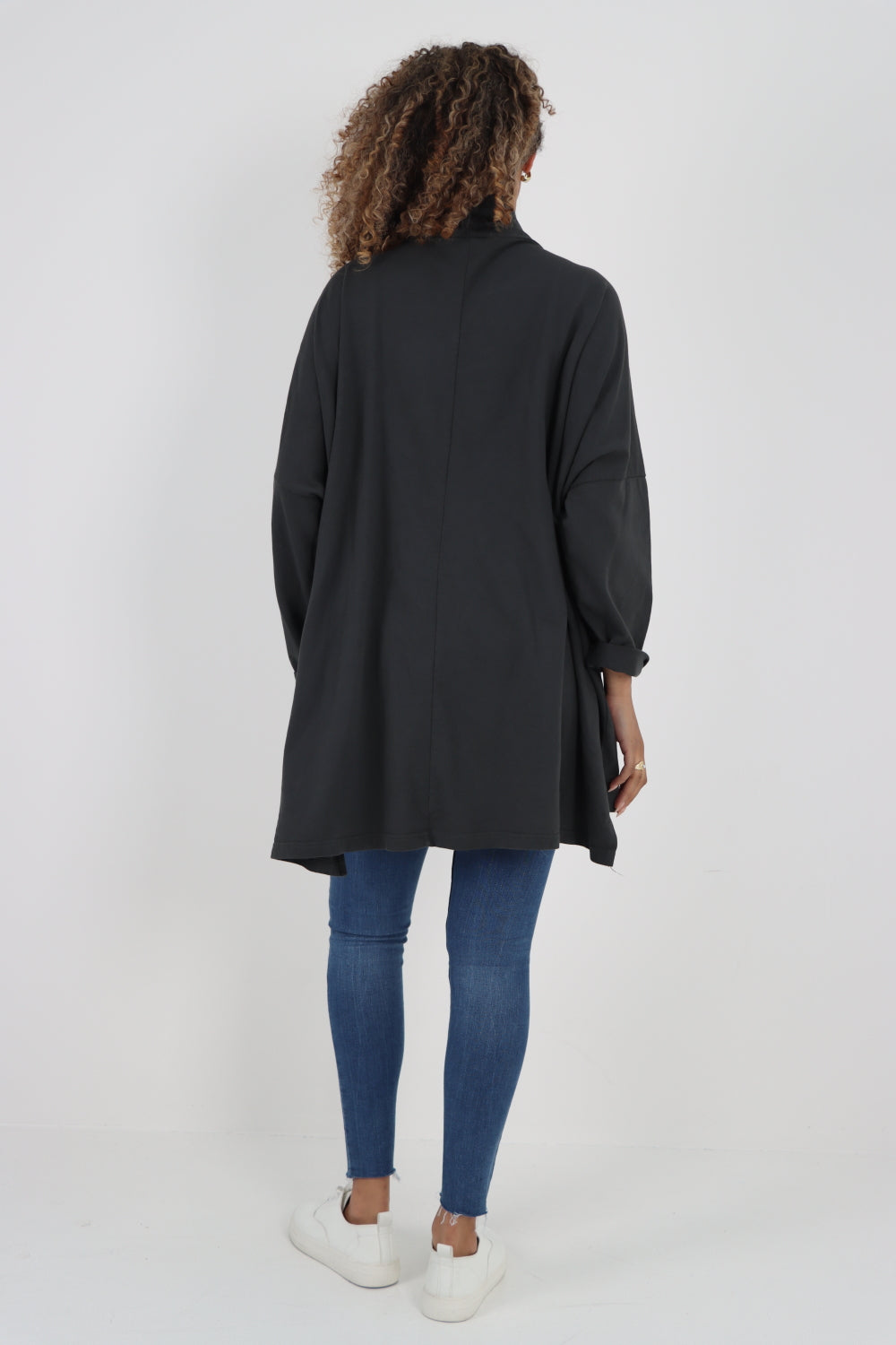 Italian Plain Roll Neck Dip Hem Cotton Top