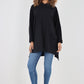 Italian Plain Roll Neck Dip Hem Cotton Top