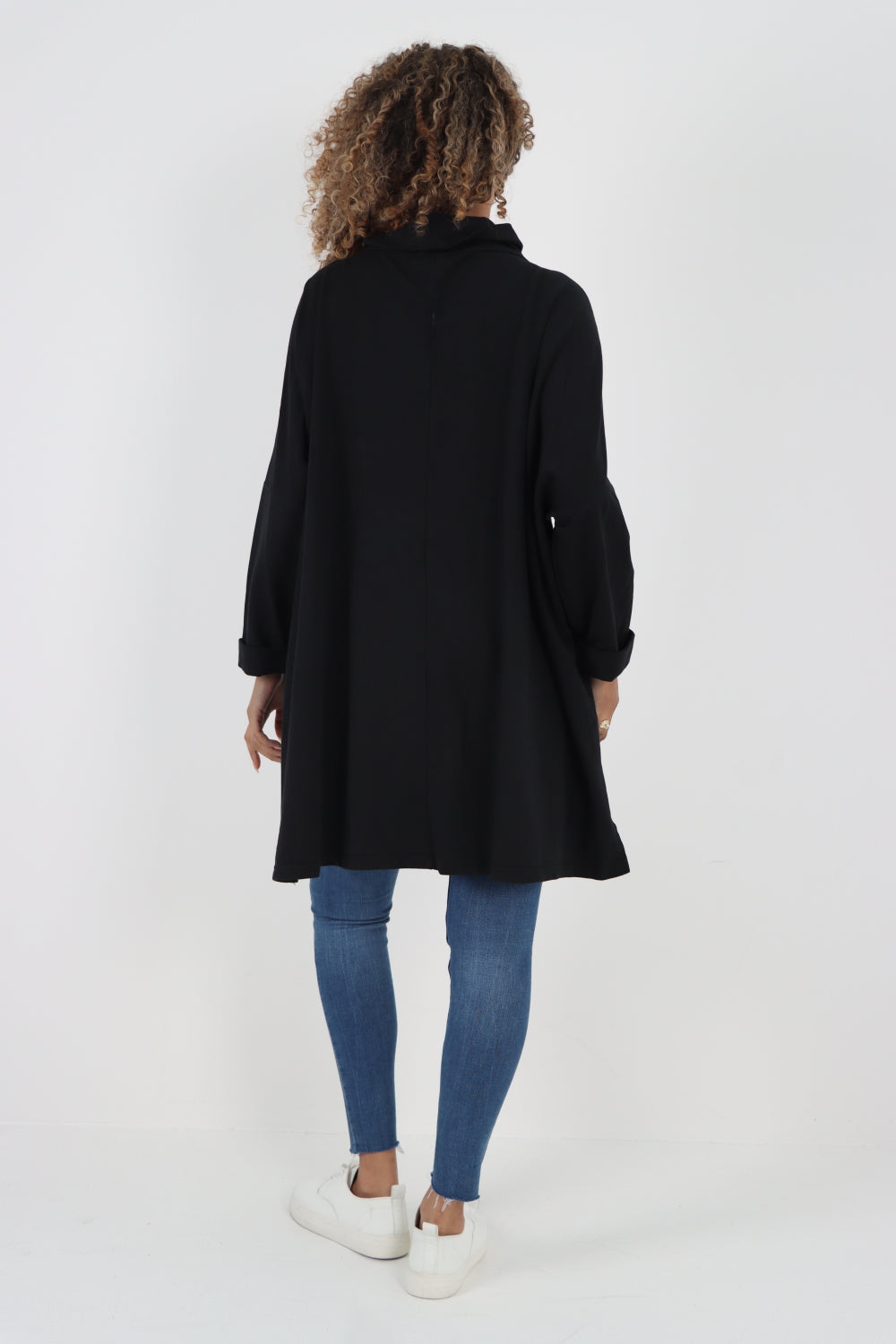 Italian Plain Roll Neck Dip Hem Cotton Top