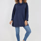 Italian Plain Roll Neck Dip Hem Cotton Top