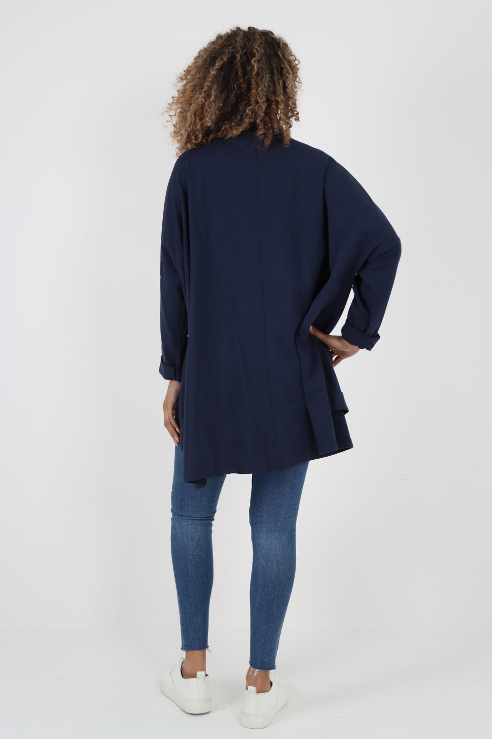 Italian Plain Roll Neck Dip Hem Cotton Top