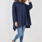 Italian Plain Roll Neck Dip Hem Cotton Top
