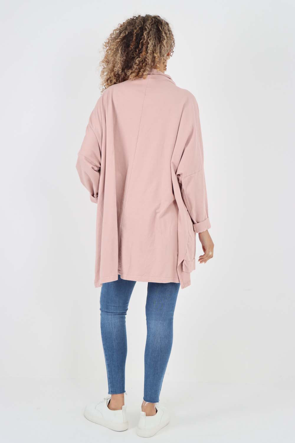Italian Plain Roll Neck Dip Hem Cotton Top