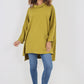 Italian Plain Roll Neck Dip Hem Cotton Top