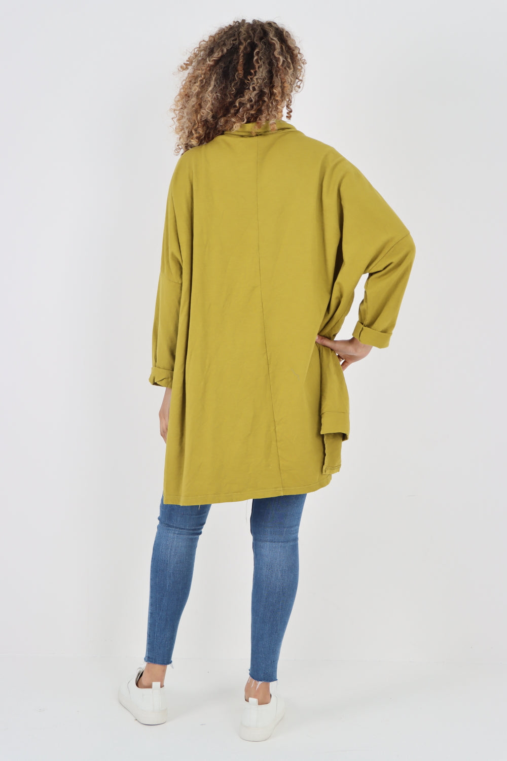 Italian Plain Roll Neck Dip Hem Cotton Top
