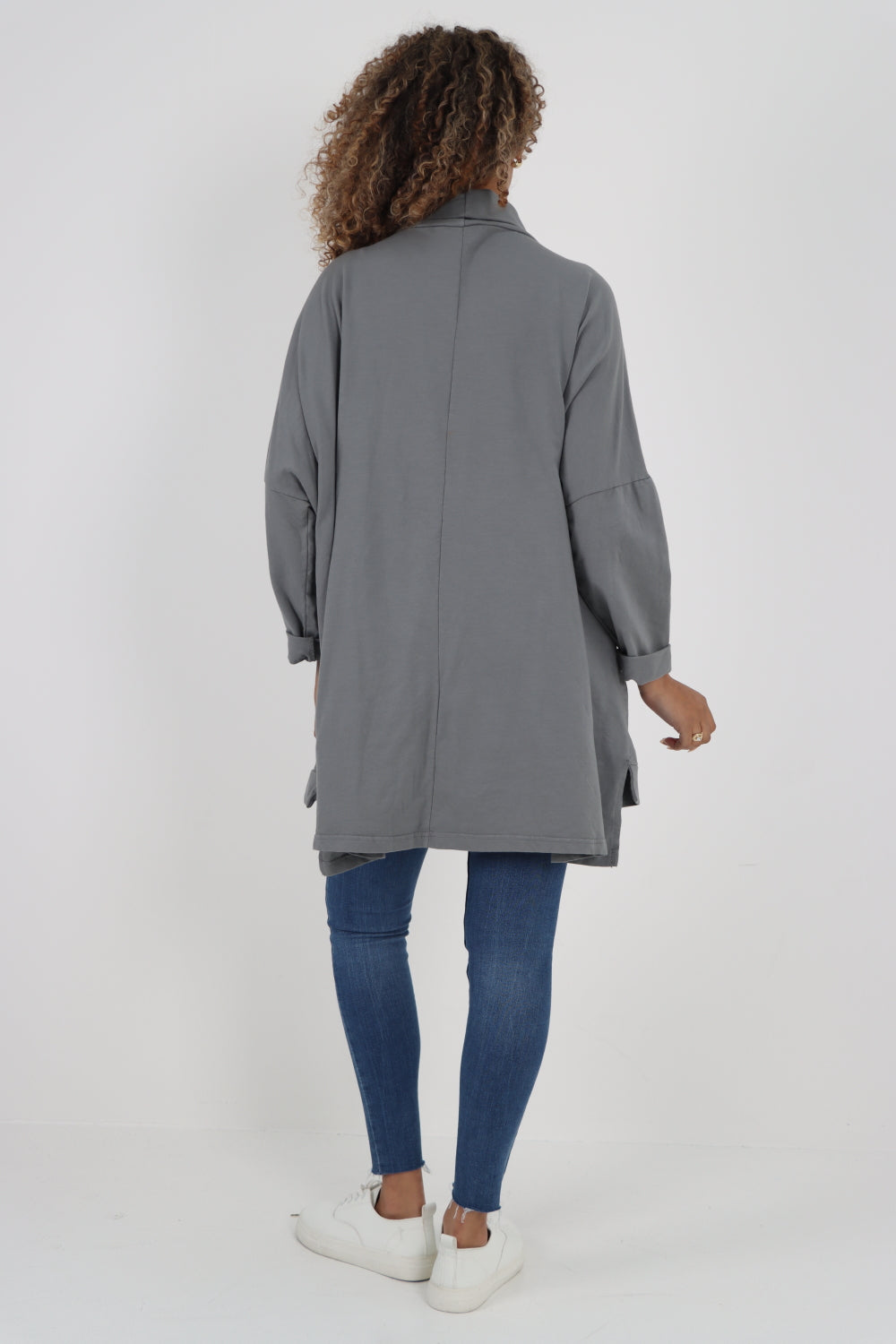 Italian Plain Roll Neck Dip Hem Cotton Top