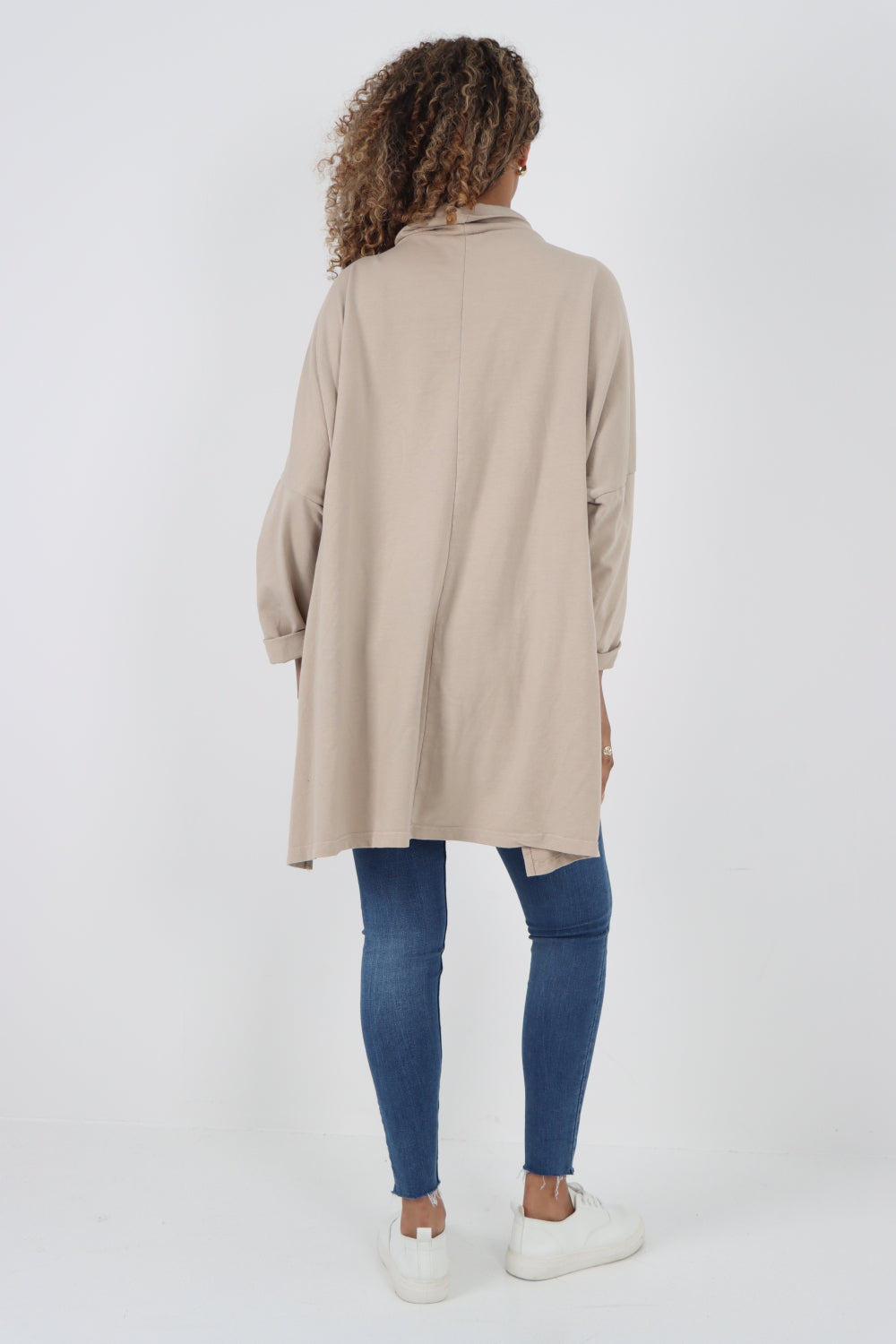 Italian Plain Roll Neck Dip Hem Cotton Top