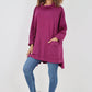 Italian Plain Roll Neck Dip Hem Cotton Top