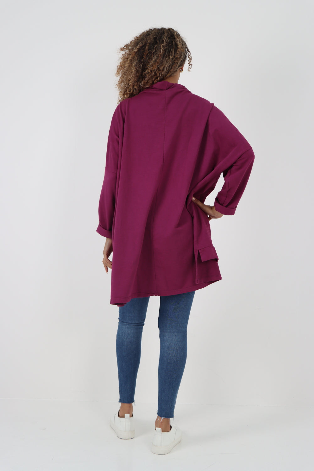 Italian Plain Roll Neck Dip Hem Cotton Top