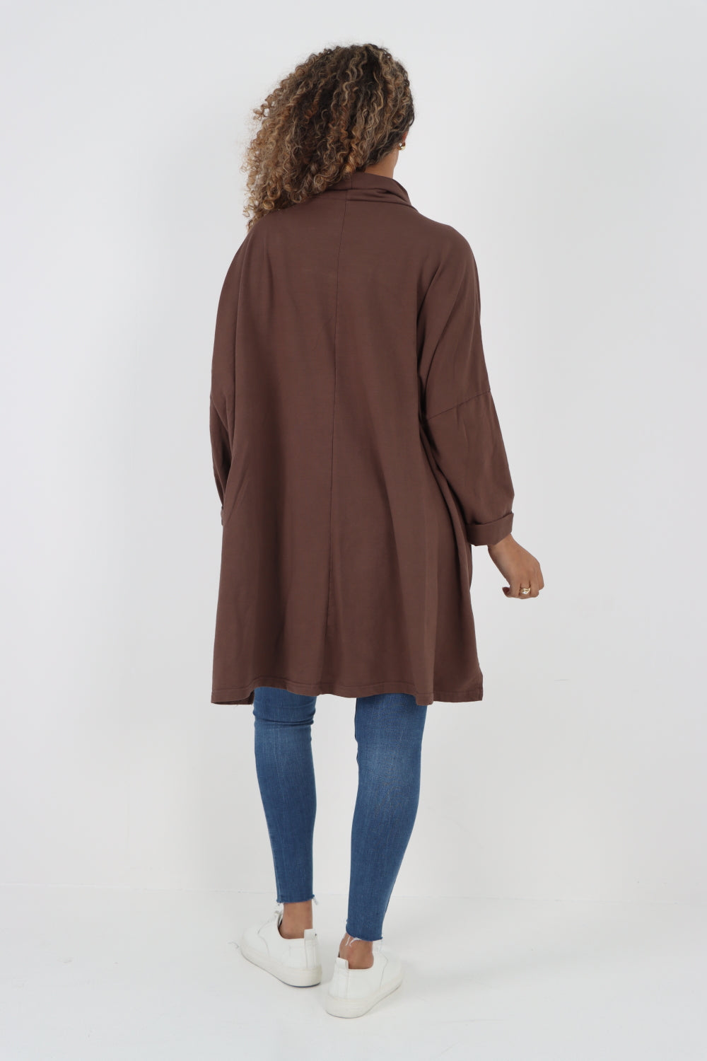 Italian Plain Roll Neck Dip Hem Cotton Top