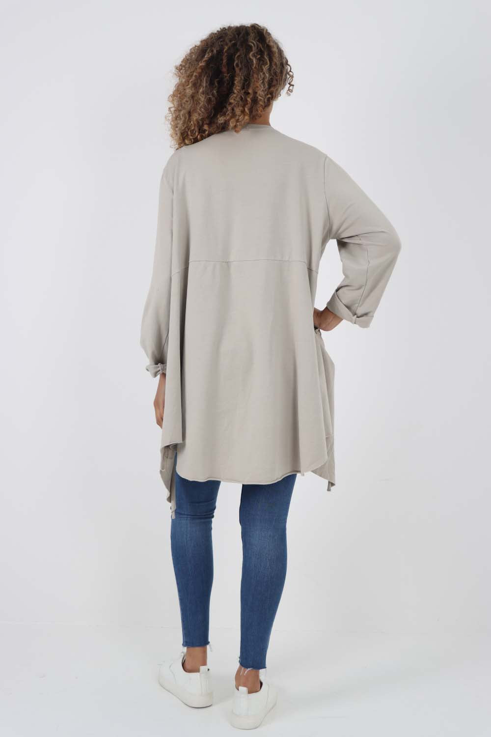 Italian Plain Pockets Dip Hem Cotton Top