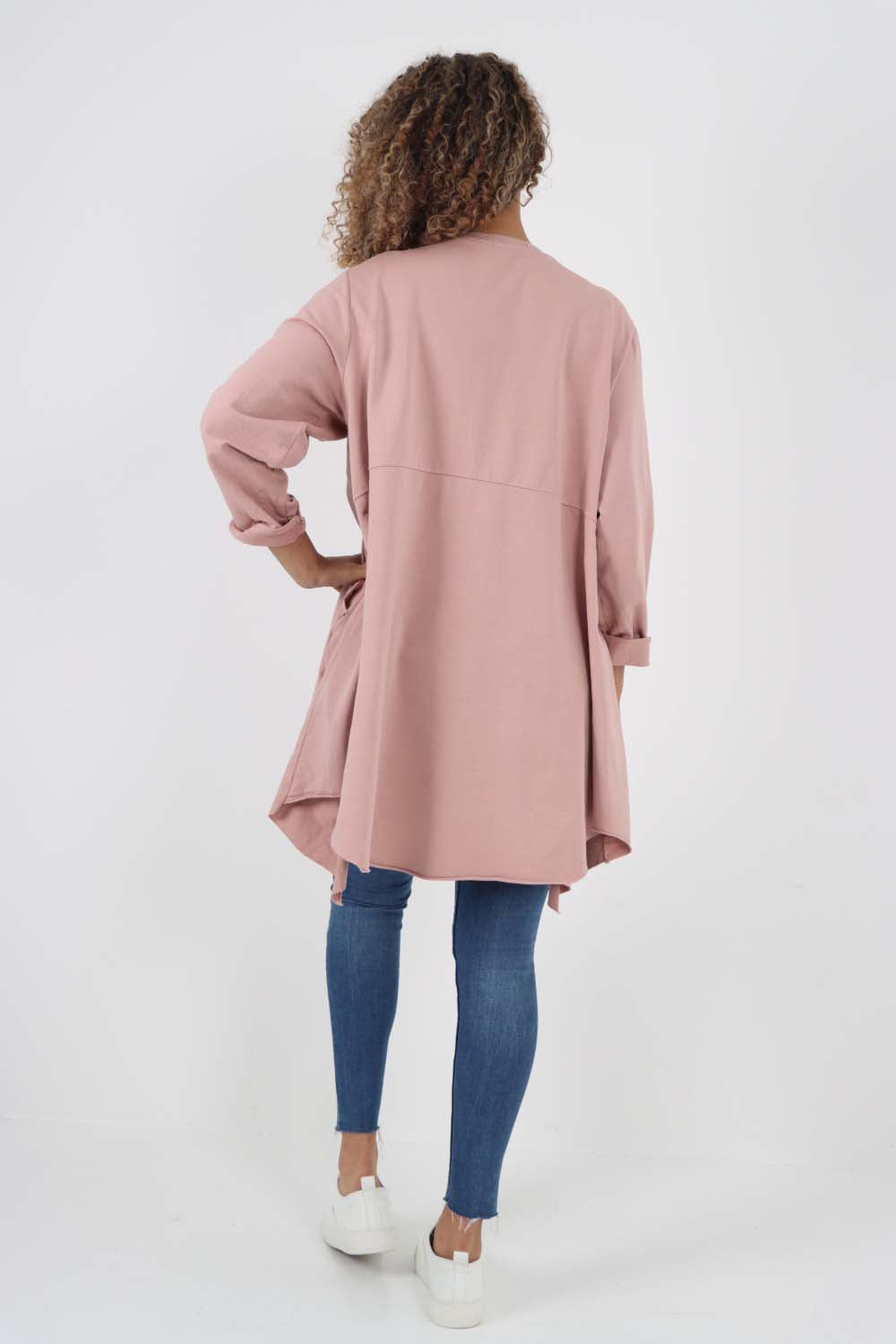 Italian Plain Pockets Dip Hem Cotton Top