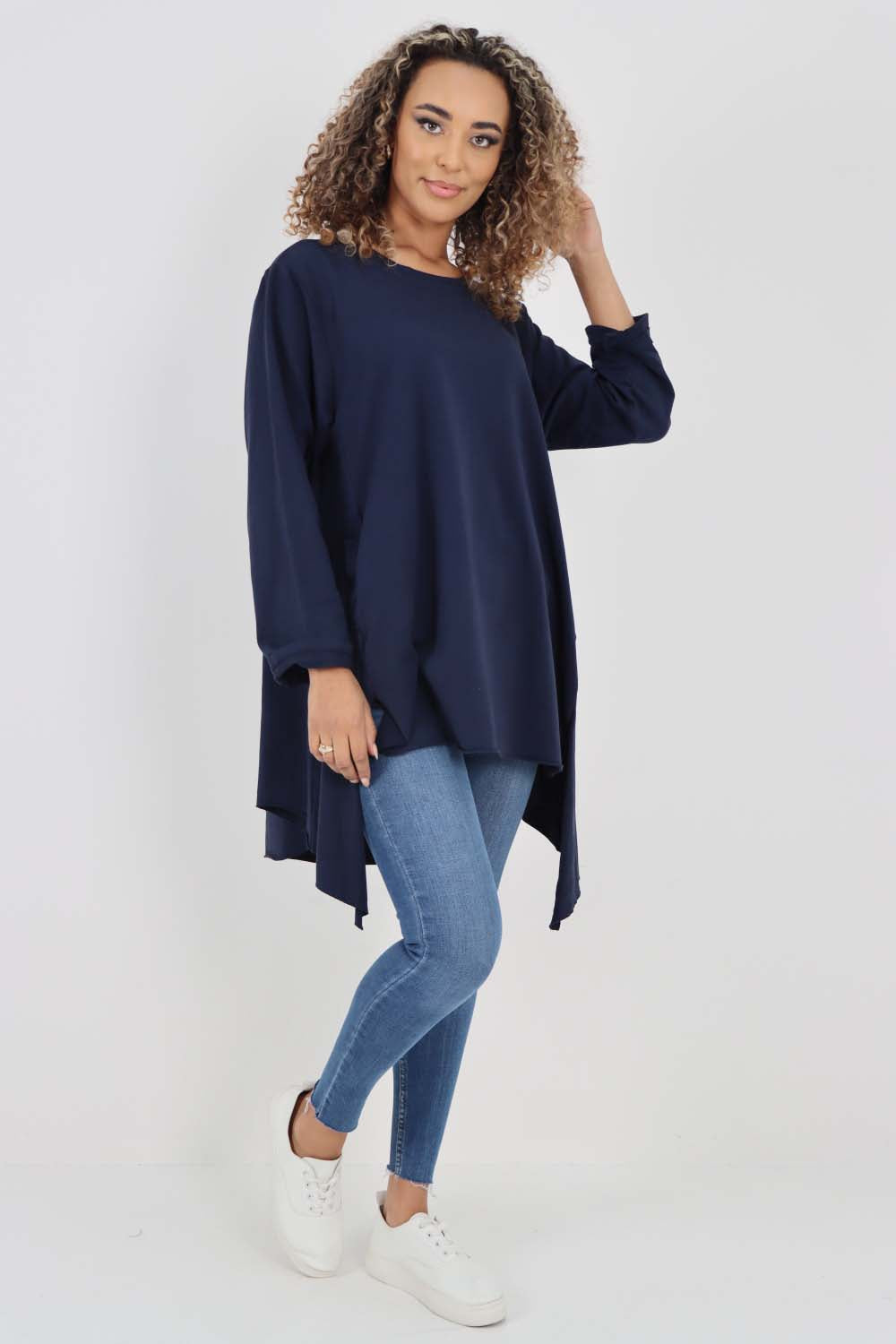Italian Plain Pockets Dip Hem Cotton Top