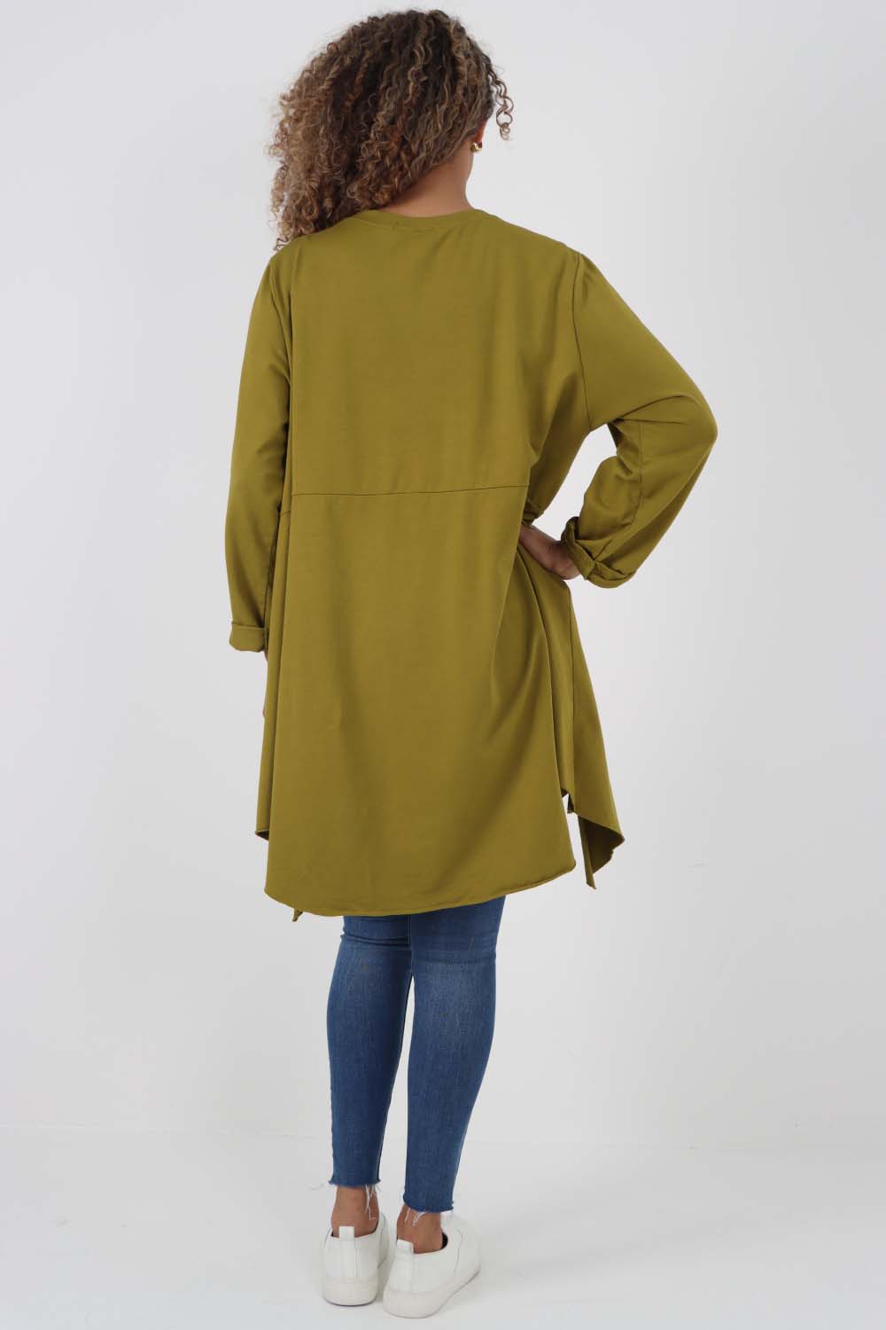 Italian Plain Pockets Dip Hem Cotton Top