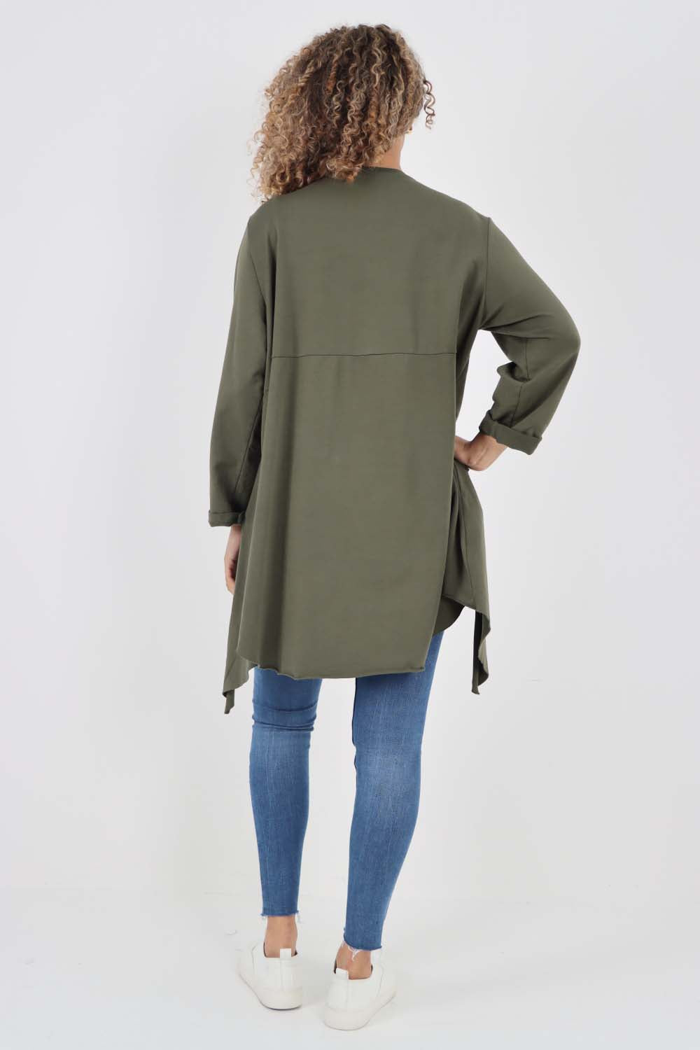 Italian Plain Pockets Dip Hem Cotton Top