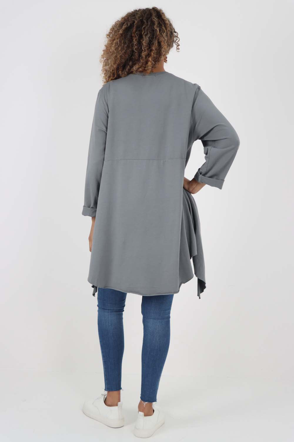 Italian Plain Pockets Dip Hem Cotton Top