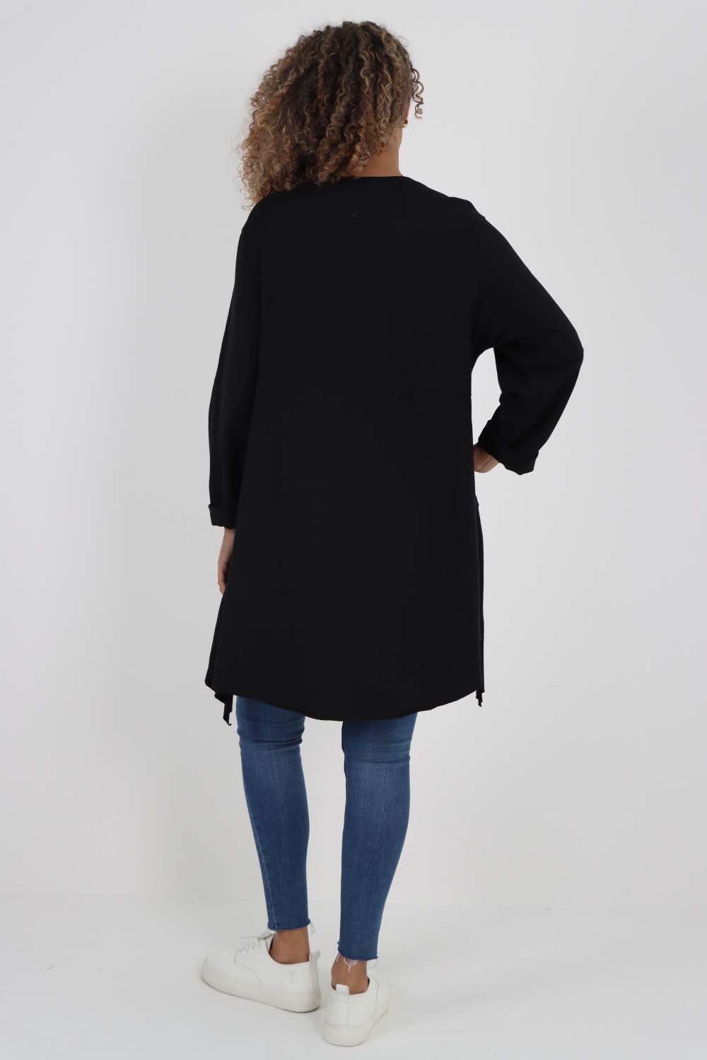Italian Plain Pockets Dip Hem Cotton Top