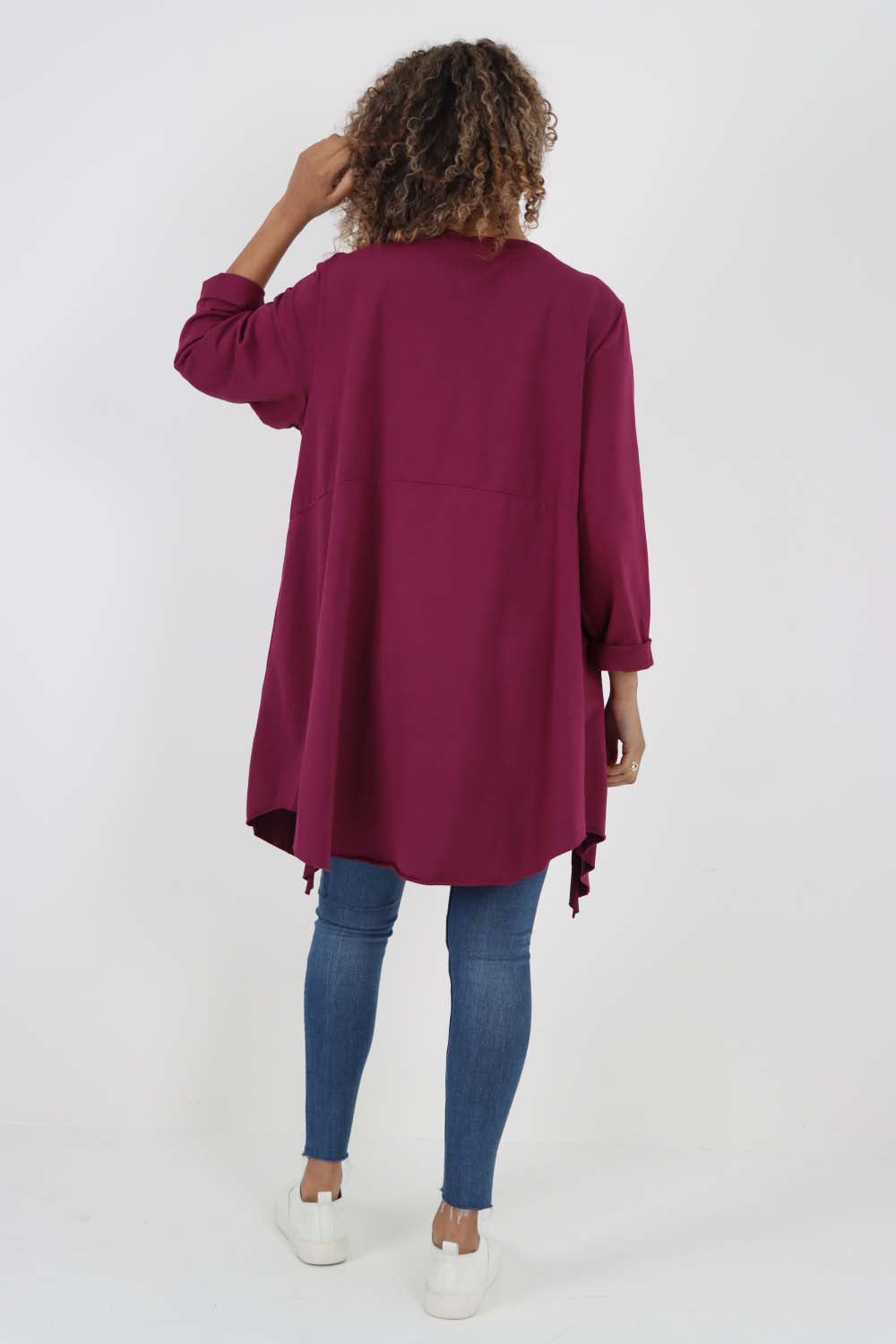 Italian Plain Pockets Dip Hem Cotton Top