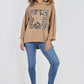 Italian Leopard Star Print Drawstring Hem Cotton Hoodie
