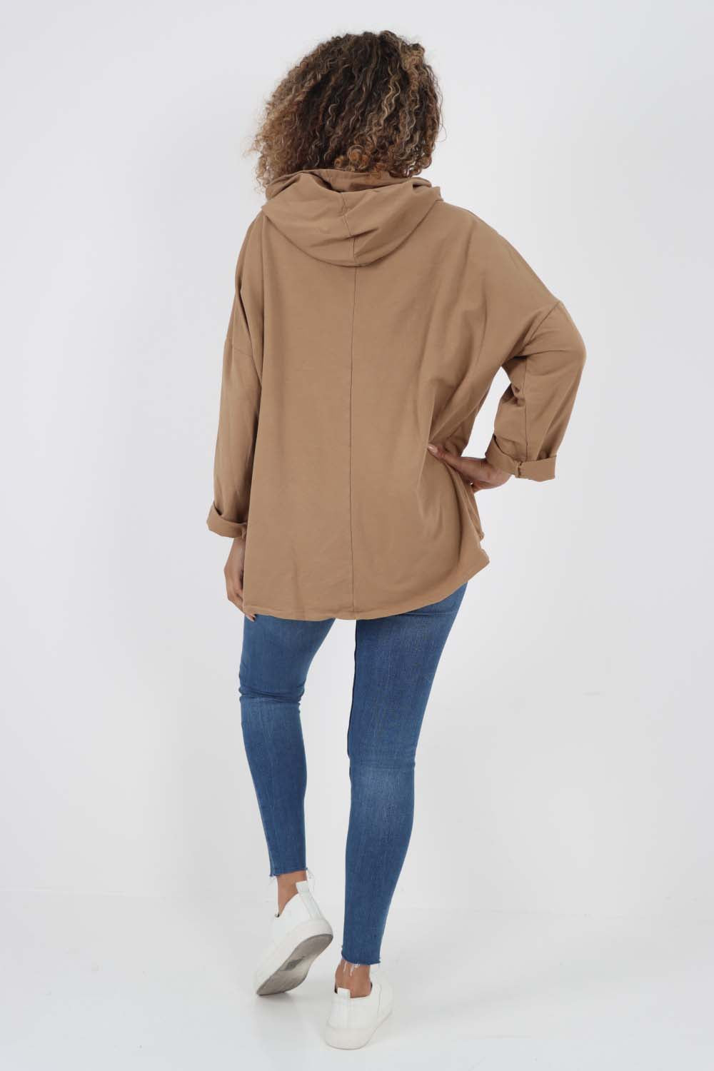 Italian Leopard Star Print Drawstring Hem Cotton Hoodie