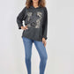 Italian Leopard Star Print Drawstring Hem Cotton Hoodie
