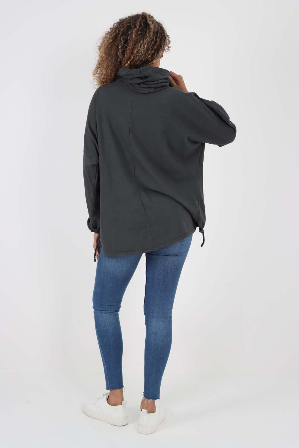 Italian Leopard Star Print Drawstring Hem Cotton Hoodie