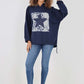 Italian Leopard Star Print Drawstring Hem Cotton Hoodie