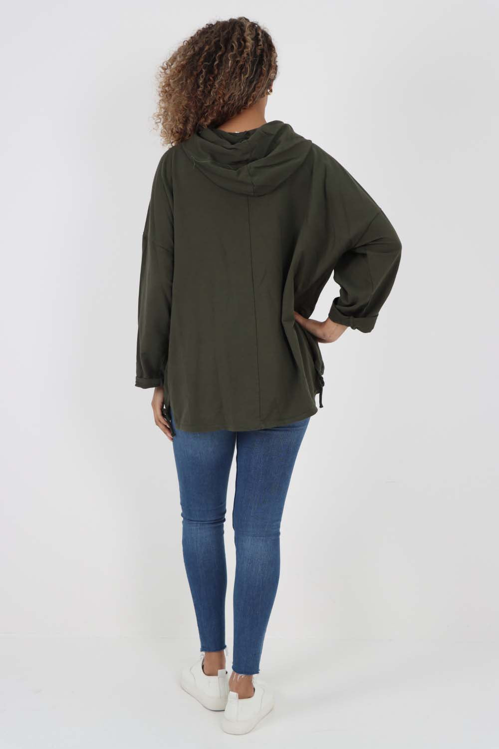 Italian Leopard Star Print Drawstring Hem Cotton Hoodie