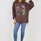 Italian Leopard Star Print Drawstring Hem Cotton Hoodie
