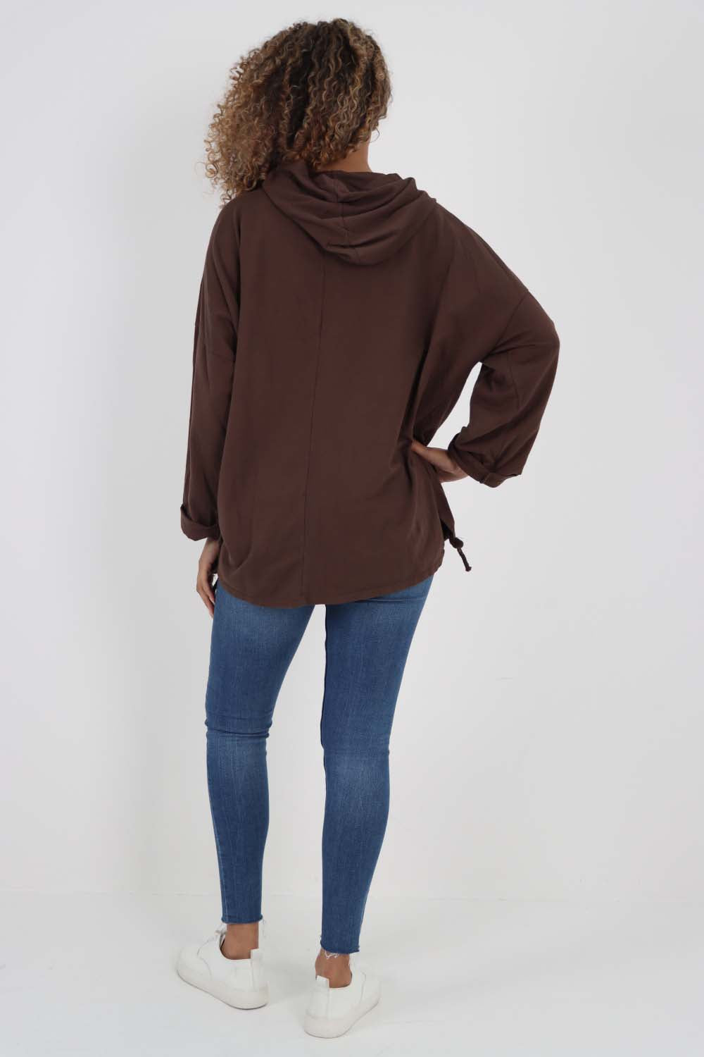 Italian Leopard Star Print Drawstring Hem Cotton Hoodie
