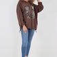 Italian Leopard Star Print Drawstring Hem Cotton Hoodie