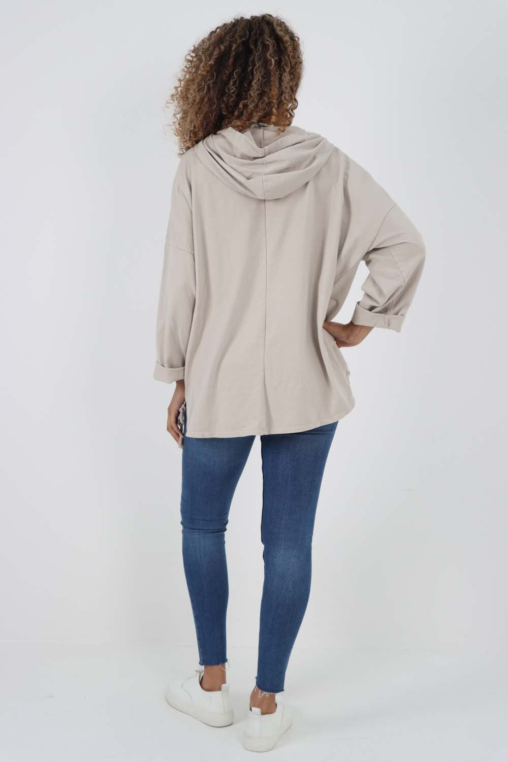 Italian Leopard Star Print Drawstring Hem Cotton Hoodie
