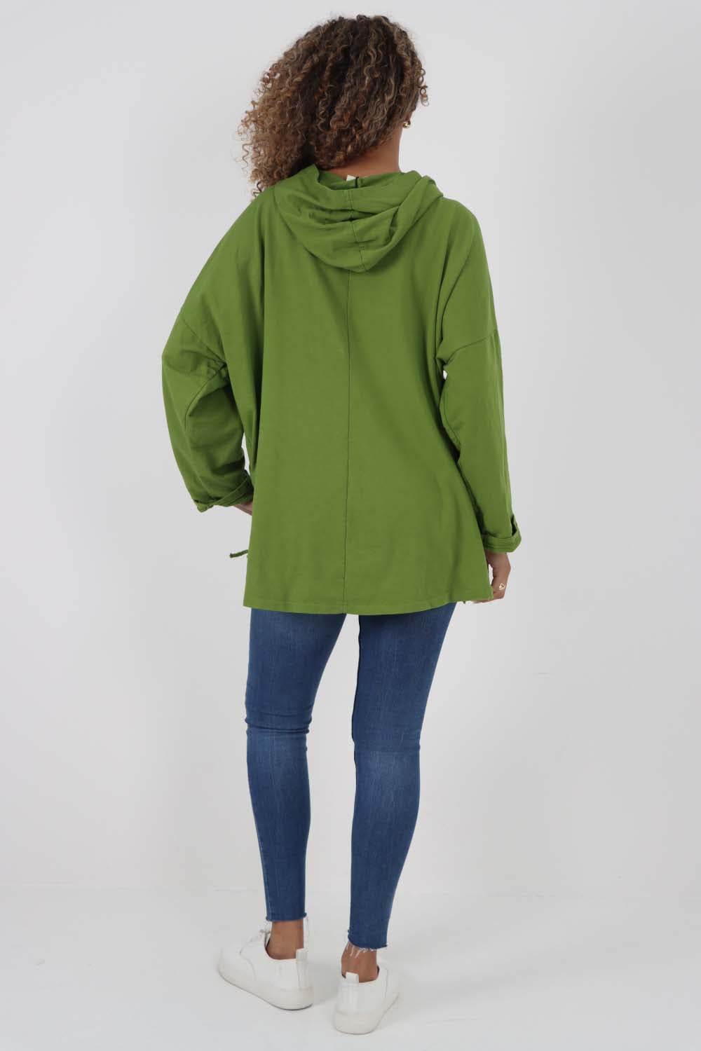 Italian Leopard Star Print Drawstring Hem Cotton Hoodie