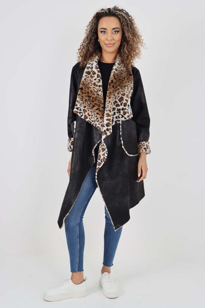 Italian Leopard print Open Front Pockets Polyester Gilet